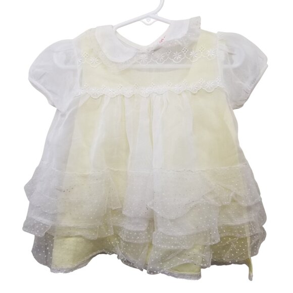 Carol Joy Christening Dress Pageant Sheer White Yellow Slip 2 pc 6 to 12M Baby G - Picture 1 of 6
